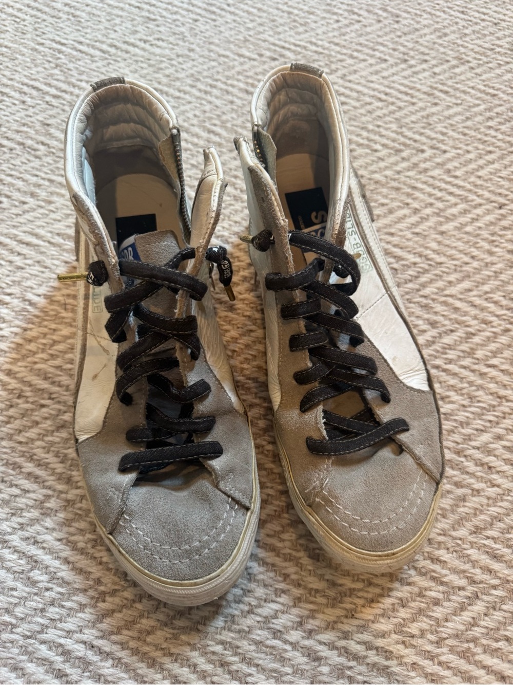 Golden Goose Slide High-Top Sneakers in White and Beige - Picture 3 of 7